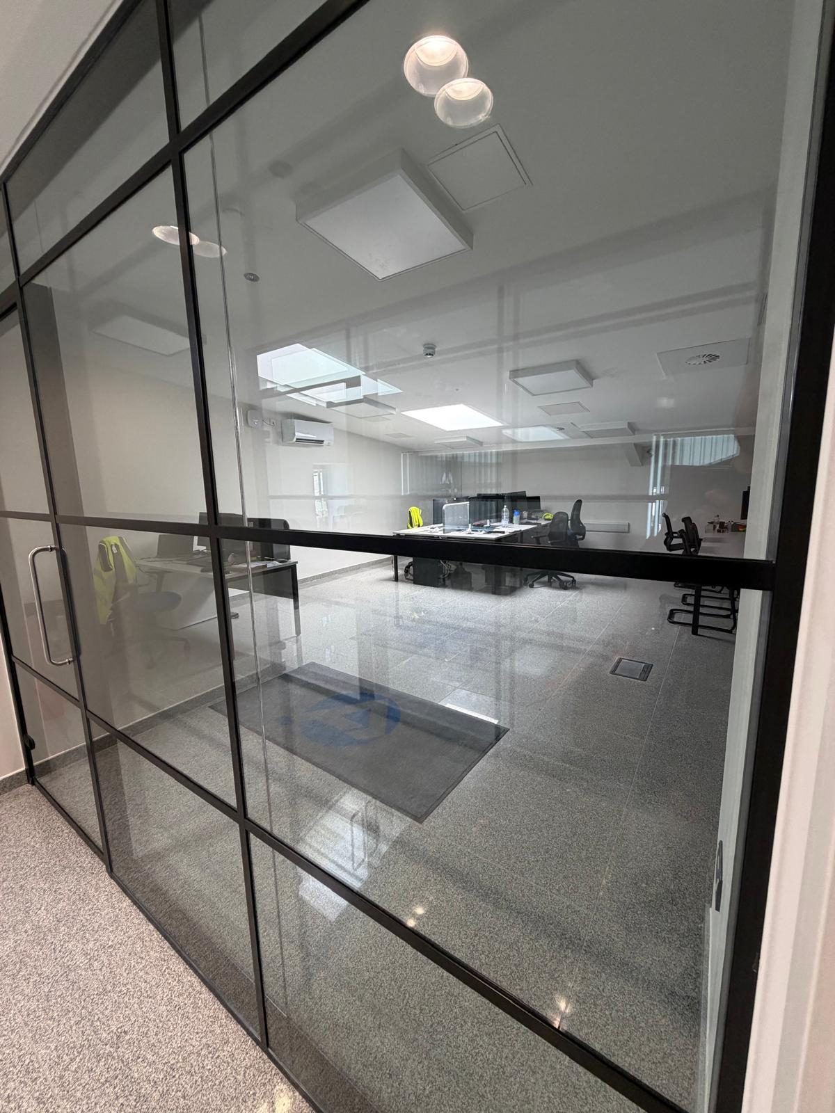 Crittall-style glazed partition to the offices, Atlantic Plastics, JLG Construction Services