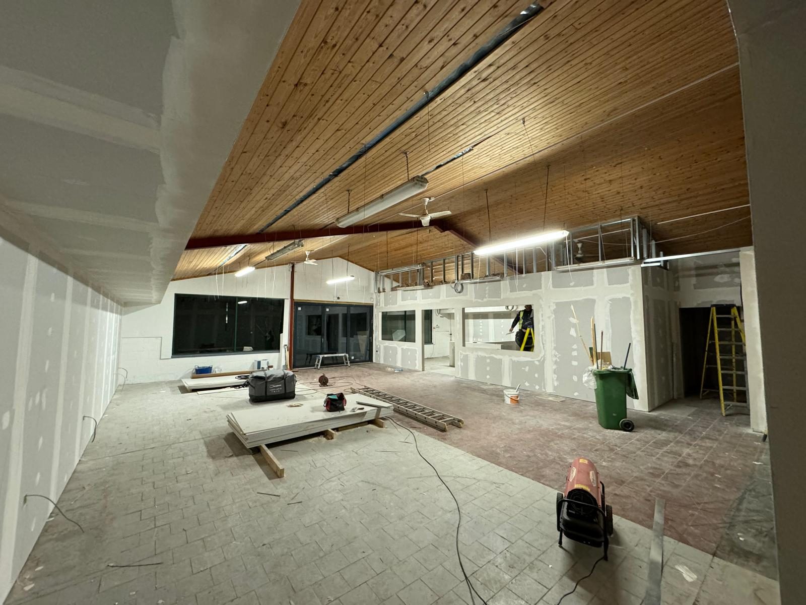 Timber-slat feature ceiling, HM Car Sales, JLG Construction Services