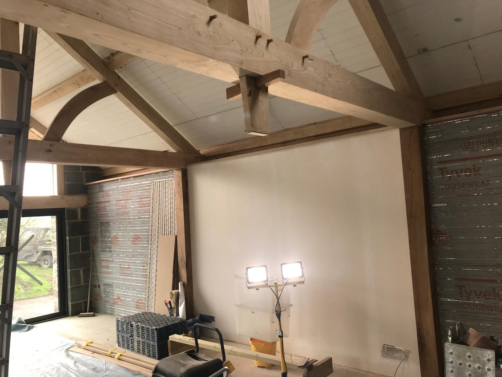 Walls plastered out between the oak frame, Oak-Framed Farmhouse Extension, JLG Construction Services