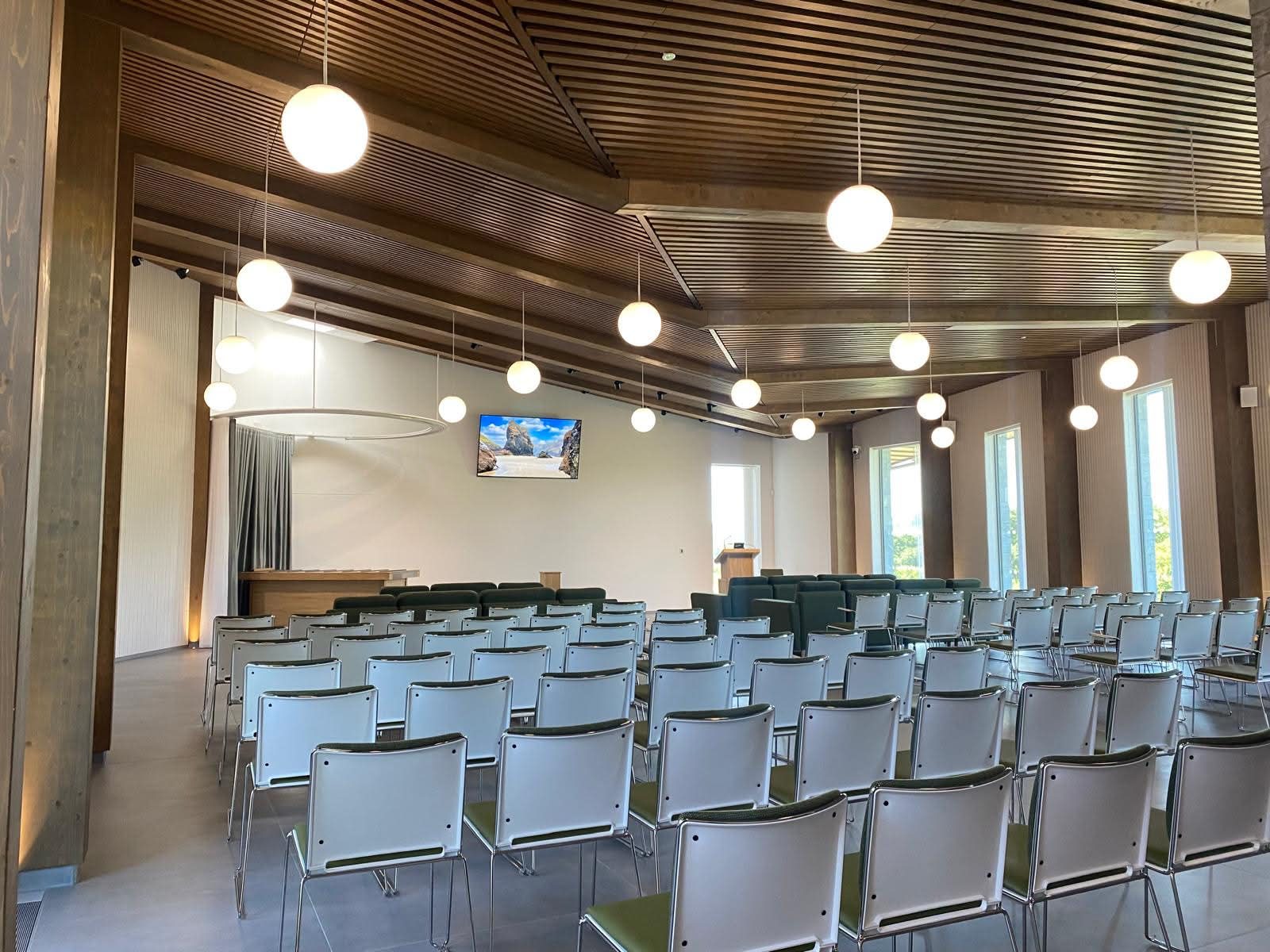 Veneered timber-slat ceiling — Plymouth Crematorium, JLG Construction Services