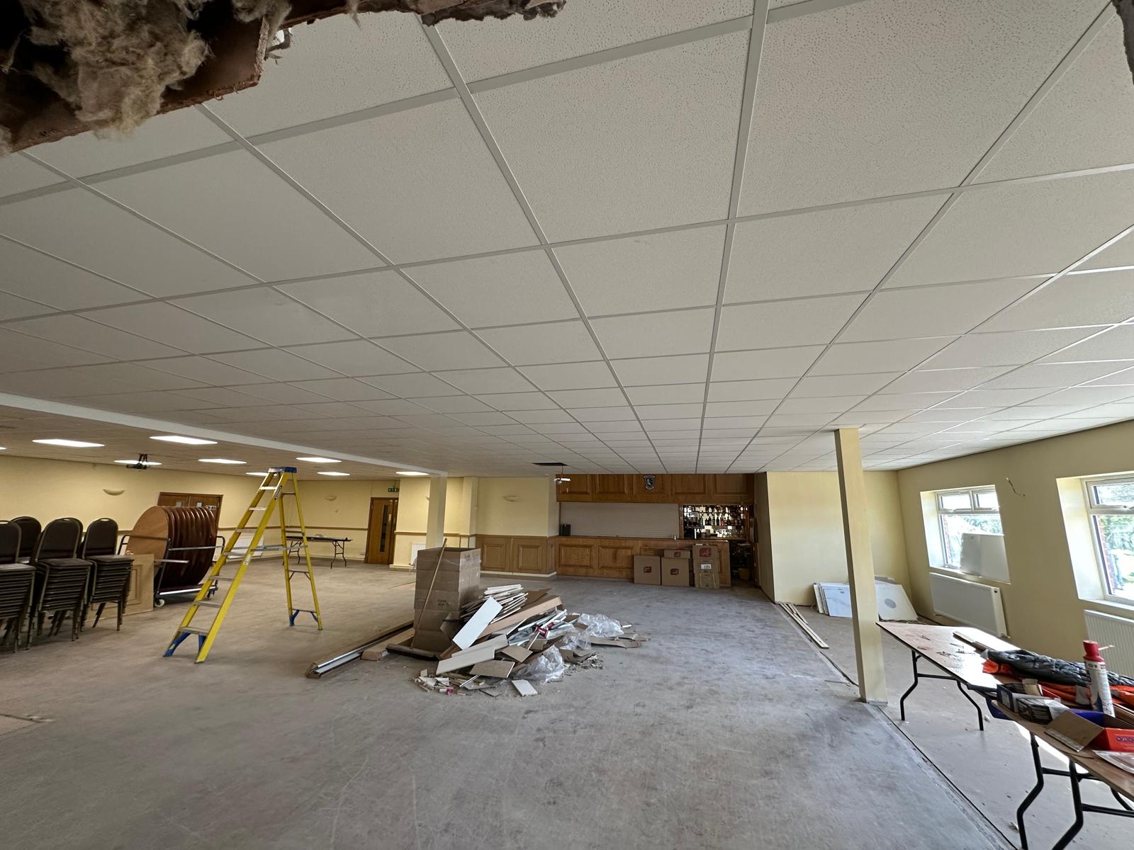 Old ceiling out, new grid and tiles going in, North Petherton Rugby Club, JLG Construction Services