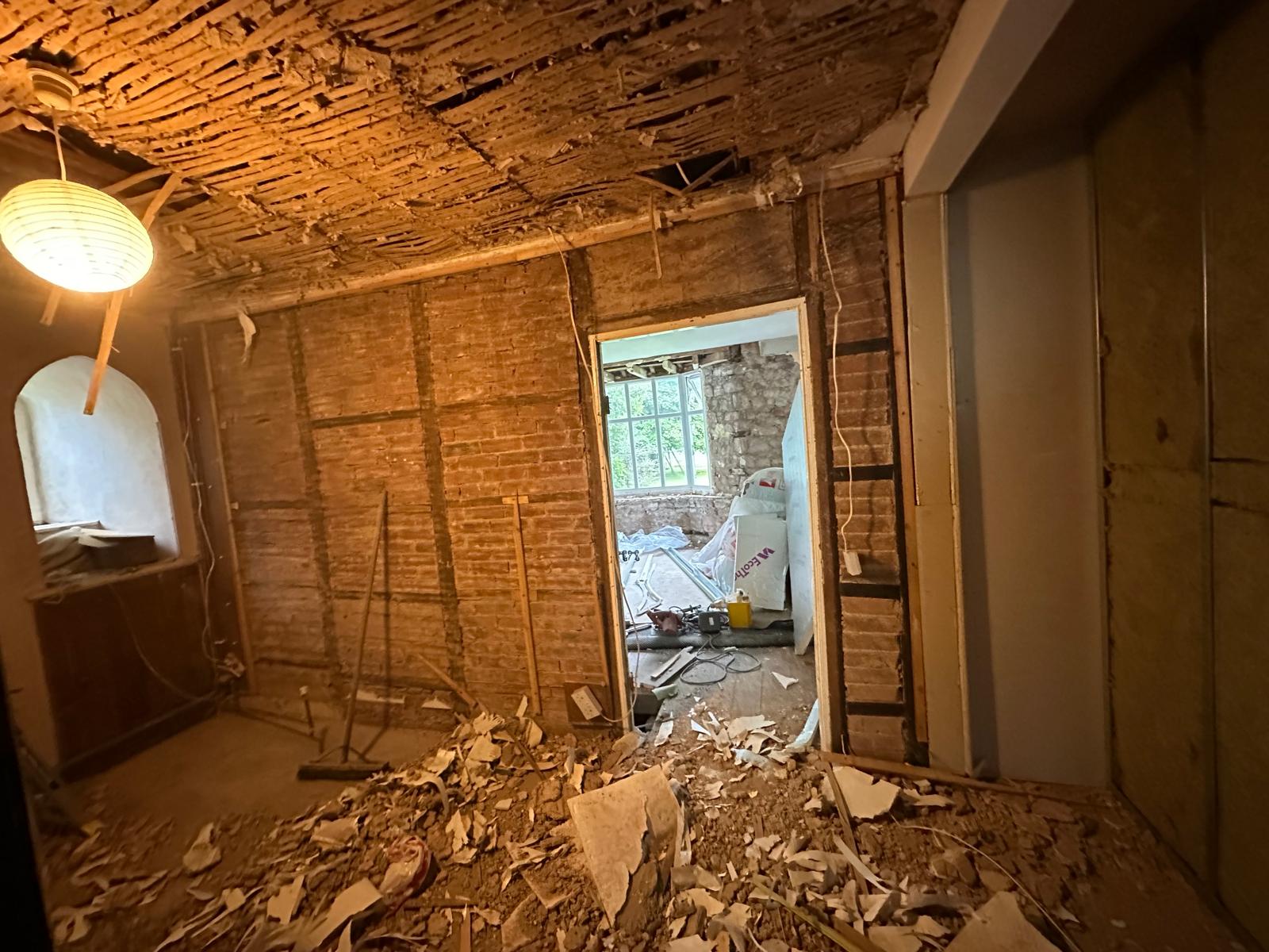 Original lath-and-plaster stripped out, Stoodleigh Cottage Renovation, JLG Construction Services