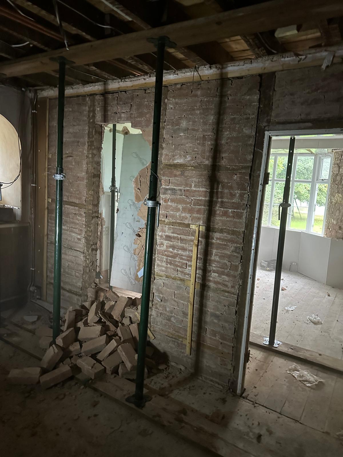 Props in while a new opening is formed, Stoodleigh Cottage Renovation, JLG Construction Services