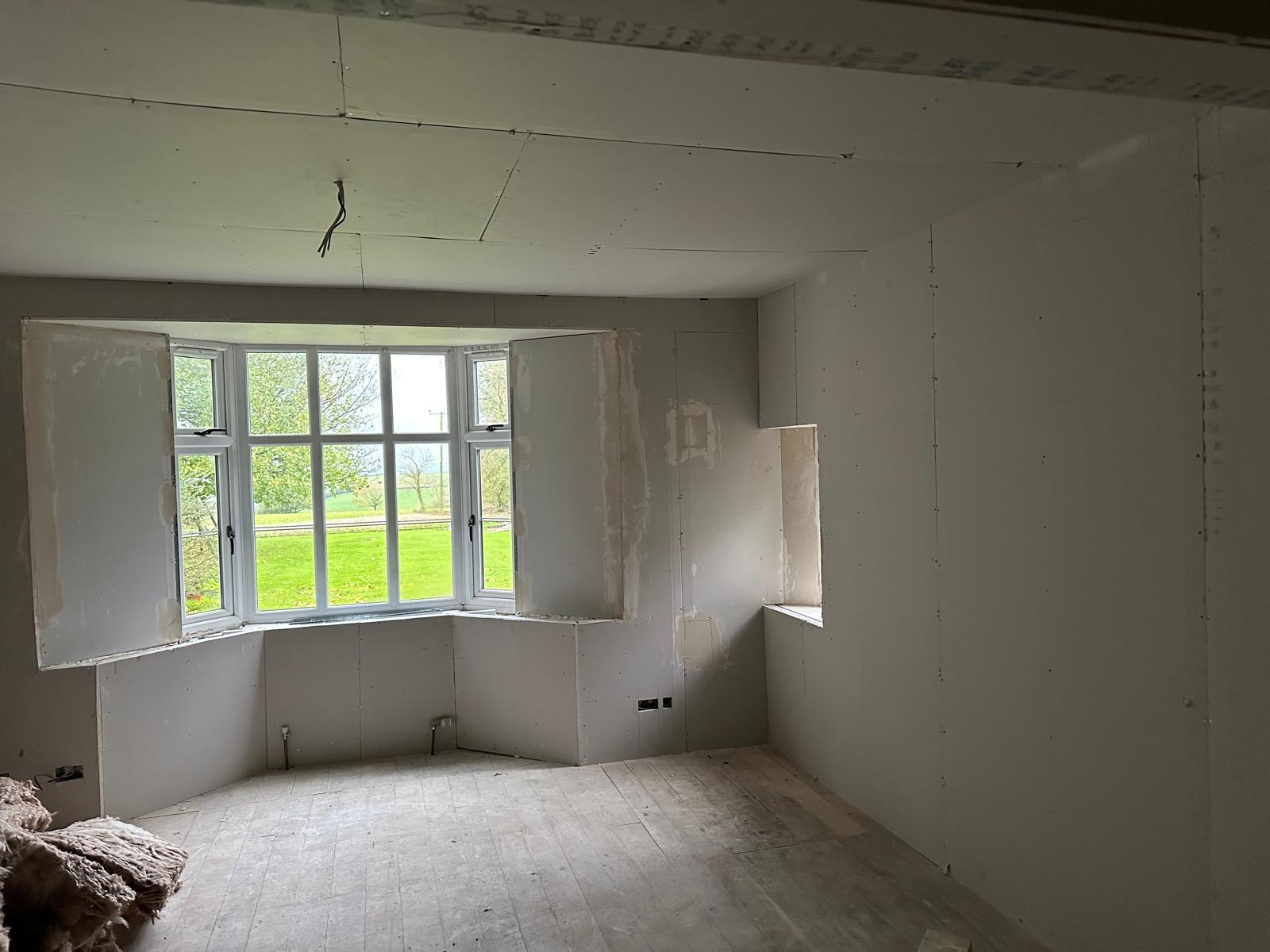 Bay window room fully boarded, Stoodleigh Cottage Renovation, JLG Construction Services