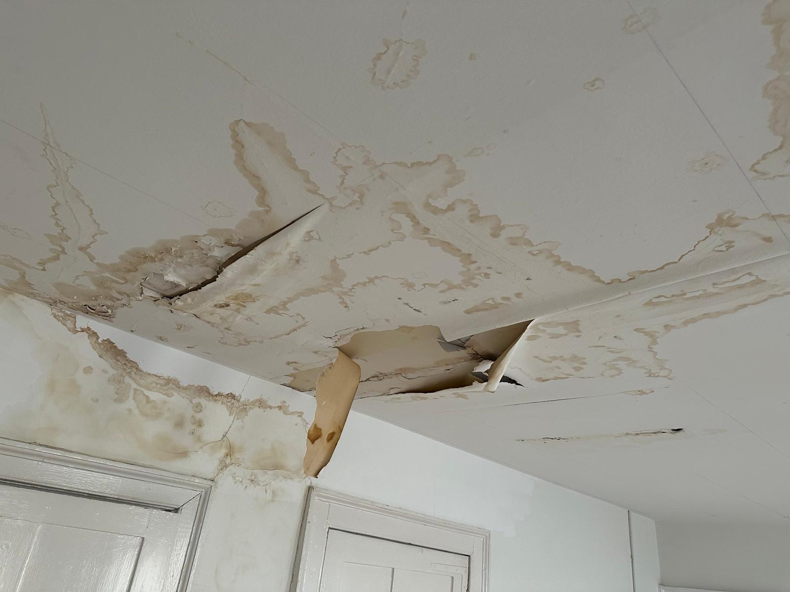 Storm damage, saturated ceilings coming down, Storm Damage Repair, JLG Construction Services