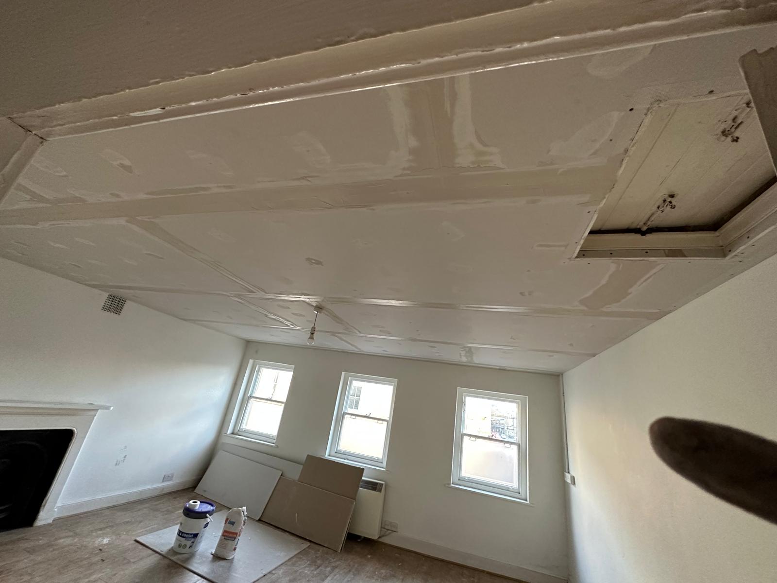 New plasterboard ceilings going up, Storm Damage Repair, JLG Construction Services