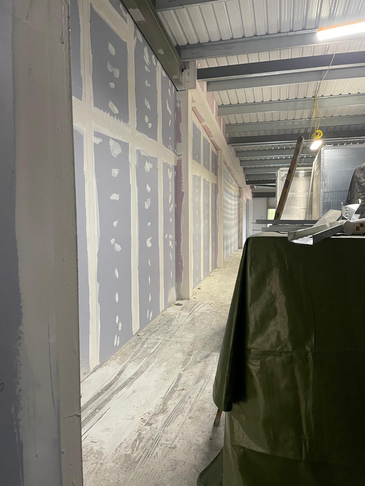 Partition walls taped and jointed, Tarka Leisure Centre, JLG Construction Services