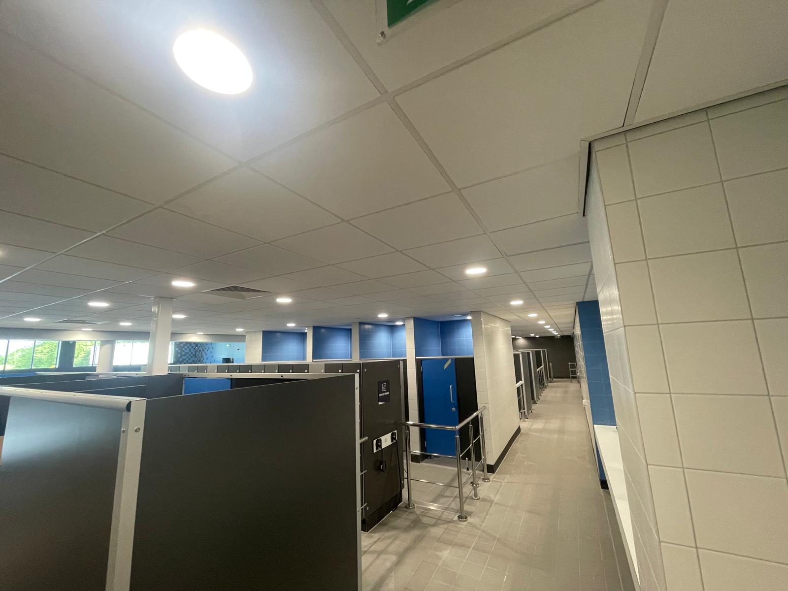 Changing village, ceilings complete, Tarka Leisure Centre, JLG Construction Services