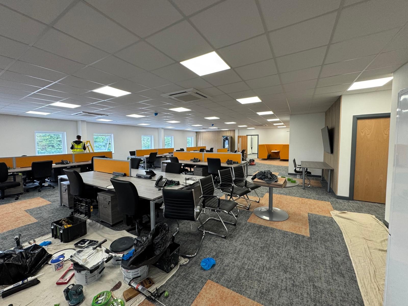 Open-plan office in use, Wales & West, JLG Construction Services