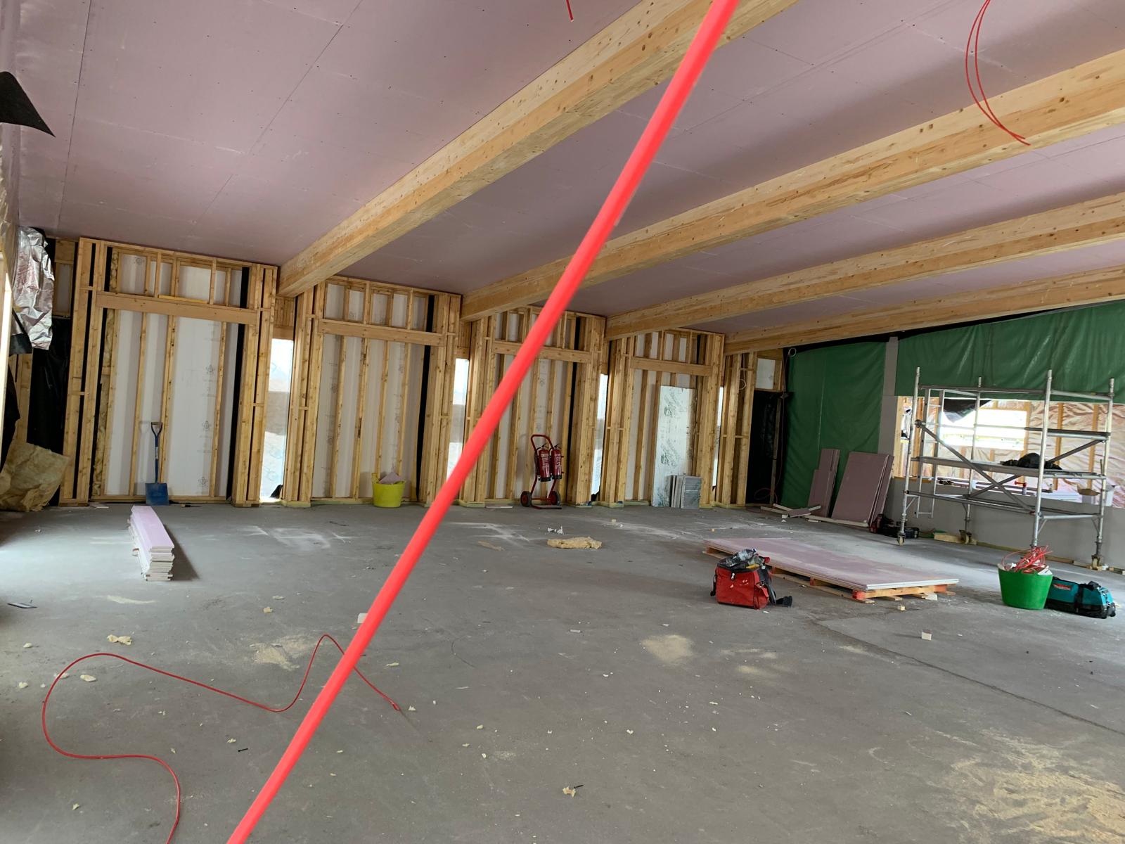 Fire-rated ceiling boarded over the timber frame, Wimborne School, JLG Construction Services